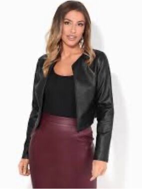 NWT J. Society Collarless Cropped Black Vegan Leather Jacket, XS